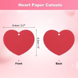 sourcing map 150PCS Red Heart Paper Cutouts 3 Inch Heart Shaped Tags with 150PCS Red Ribbon for Valentine's Day Craft Bulletin Board