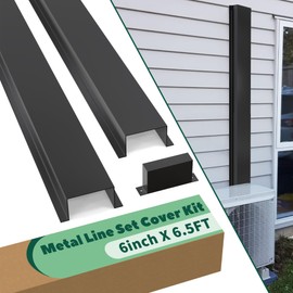 Memrita 6" x 4" Metal Line Set Cover Kit for Ductless Mini Split, Central Air Conditioner & Heat Pump System, Heavy Duty Mini Split Line Set Cover, HVAC Tubing Covers, 6.5 Ft Total Length, Black