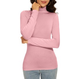 Pink Girls Turtleneck Women Thermal Shirts Long Sleeve Underscrubs Tops Warm Basic Layer Winter Fall (Pink S)