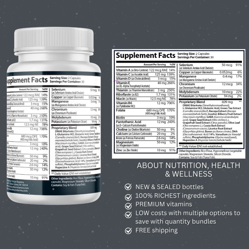 Pelican Vitamins COSMIC CORE- Brain Support- 2 Bottles- 120 Capsules