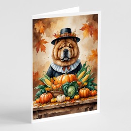 Caroline's Treasures Chow Chow Thanksgiving Greeting Cards Pack of 8 Blank Cards with Envelopes Whimsical A7 Size 5x7 Blank Note Cards