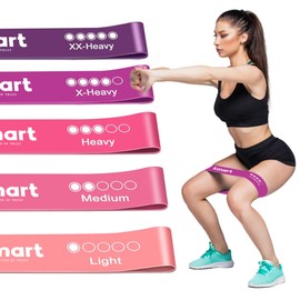 K-MART Resistance Bands Set of 5 - Exercise Band with 5 Different Resistance Levels, Ideal Resistance Band for Home Gym Workouts, Yoga, and Pilates, Includes Storage Bag (Pink & Purple Duo)
