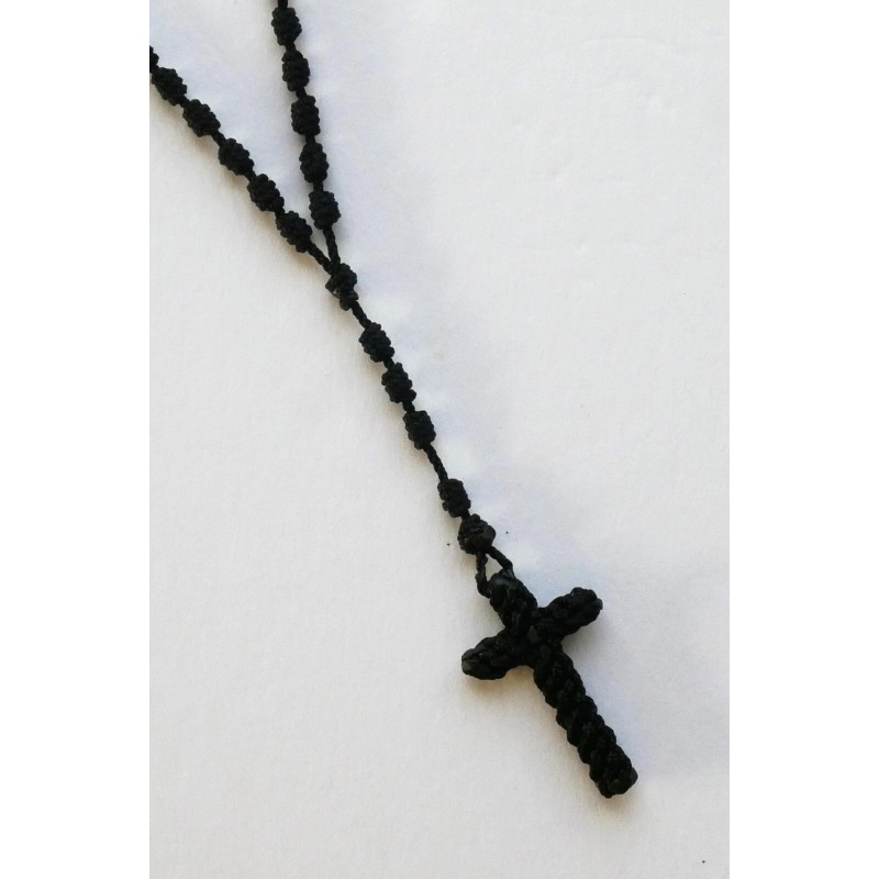 Quality Black Knotted Cord ROSARY with Pouch Included