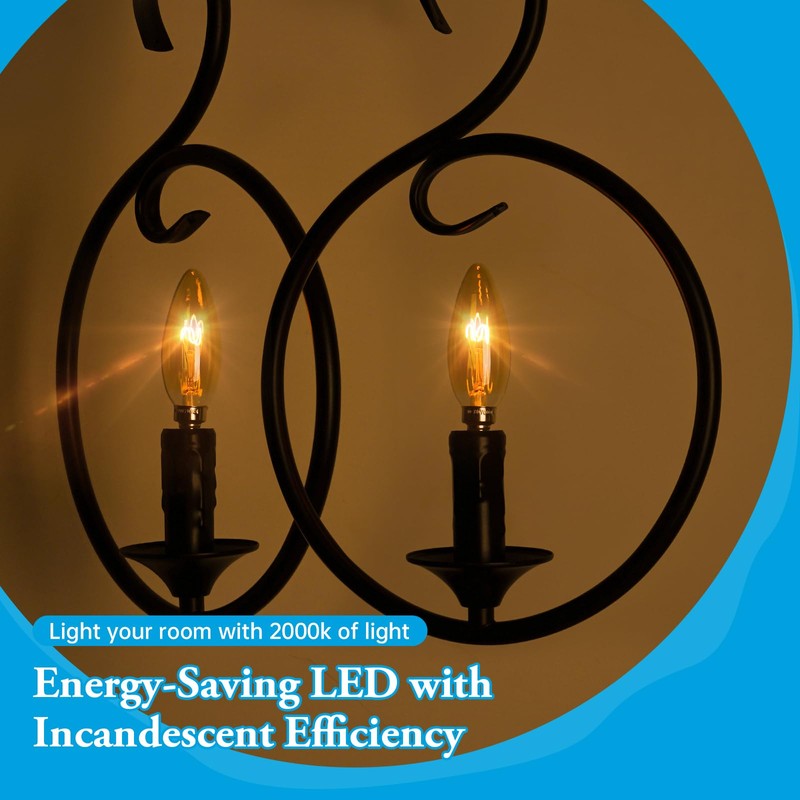 Brighfivey Amber Candelabra Bulb 25W Equivalent, 2W Ultra-Fine Filament E12
