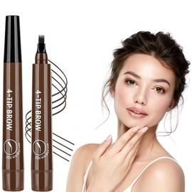 2025 Upgraded Magic Eyebrow Pencil - 3D Waterproof, Sweatproof & Long-Lasting All Day 4-Tip Microblading Brow Pen for Vivid & Hair-Like Brows Contouring & Precise Magic with 4 Fork (Dark Brown)