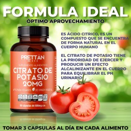 Citrato De Potasio 20mg Suplemento 90 Caps Prettan Sin Sabor