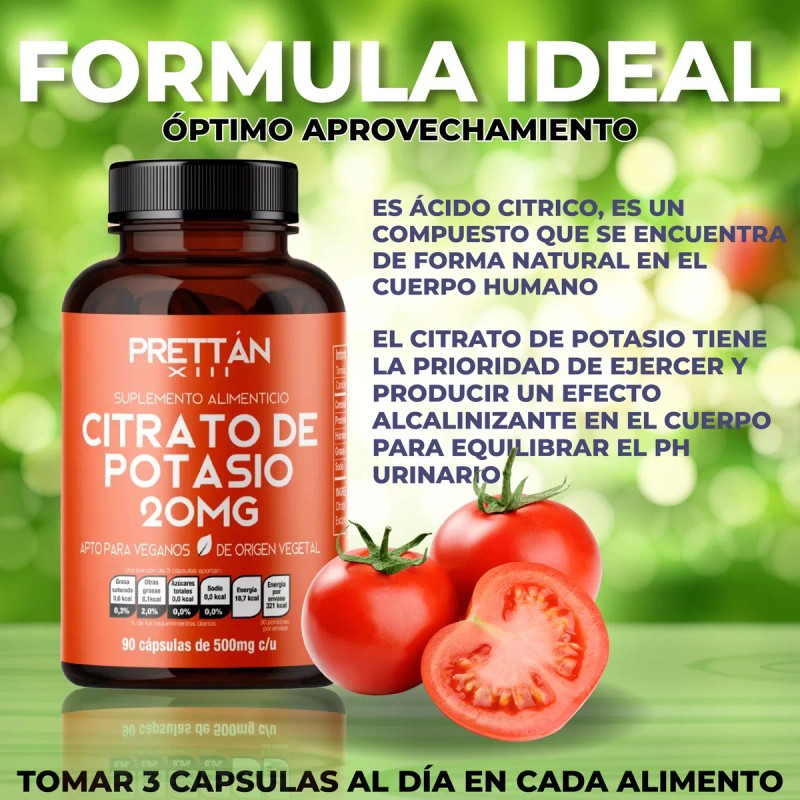 Citrato De Potasio 20mg Suplemento 90 Caps Prettan Sin Sabor