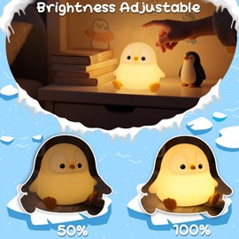 Okayera Penguin Night Light, Pudgy Penguins Squishy Nightlight for Kids, LED Silicone Night Lamp with Dimmable & 20 Auto-Off, Nursery Nightlight Stuff for Boys Girls Women