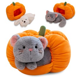 Keludu Christmas Plush Pillow Pumpkin with Cat - Creative Design | Soft Stuffed Animal