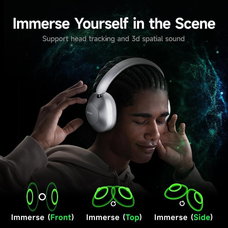 Picun F6 Headset, -52dB ANC Wireless Earbud, Head Tracking &