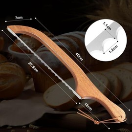 LinaLife 10.5in blade Wooden Bread Bow Cutter Serrated Bagel Cutter Bread Cutter Sourdough Bread Slicer Portable Bread Cutting Tool Kitchen Supplies