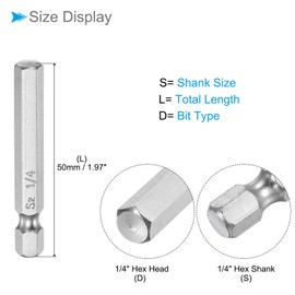 CoCud Hex Head Wrench Bit 1/4" Hex Head 1/4" Hex Shank 2" Long S2 Alloy Steel Driver Bit - (Application: For Electric Drills) Set of 3