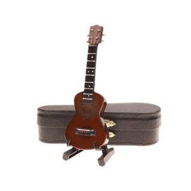 Dselvgvu Wooden Miniature Ukulele with Stand and Case Mini Musical Instrument Ukulele Replica Collectible Figurines Model Home Decoration Display Ornament (3.93"x1.29"x0.47", Brown)