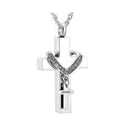 MEMORIALU Cross Urn Necklaces for Ashes Cremation Crucifix Keepsake Men Stainless Steel Memorial Pendant Necklace for Husband