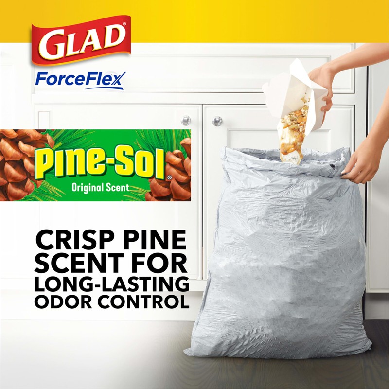 Glad ForceFlex Tall Kitchen Drawstring Trash Bags, 13 Gallon, Pine-Sol