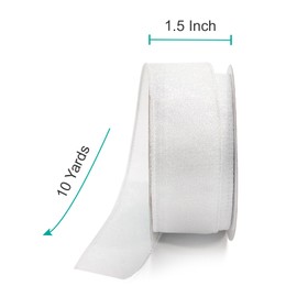CT CRAFT LLC Pearl White Metallic Wired Ribbon 1.5 inch x 10 Yards for Christmas Home Decor Tree Topper Bow Gift Wrapping DIY Crafts Wreath Garland Wedding