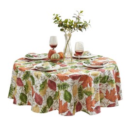 Newbridge Autumn Falling Leaves Thanksgiving Fabric Tablecloth, Fall Leaves Soil Repellant - No Iron Easy Care Tablecloth, 70 Inch Round