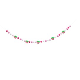 Strawberry Felt Ball Garland, 6 Ft Pink White Green Pom Pom Banner, Decorative Hanging Banner for Birthday, Baby Shower, Home