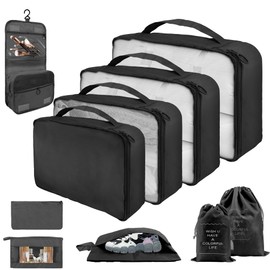 10 Sets Packing Cubes for Travel - Lightweight Suitcase Luggage Organizer Bags, Travel Essentials Packing Organizers for Luggage, Packing Cubes for Carry On Suitcase in 4 Sizes with Shoe Bag, Black