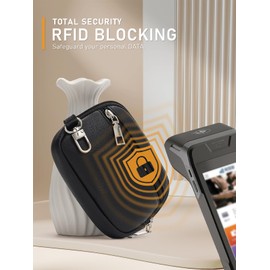 Leather Keychain Wallet RFID Blocking Small Dual Pouch Wristlet Portable Coin Purse Coin Pocket for Women and Men with ID Window Phone Tether Tab