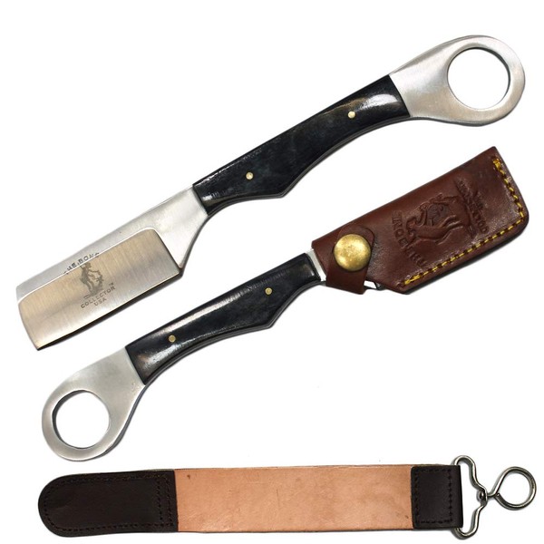 8" Overall Bone Collector Hand Made Straight Razor with Leather Strop and Sheath (Black Bone)