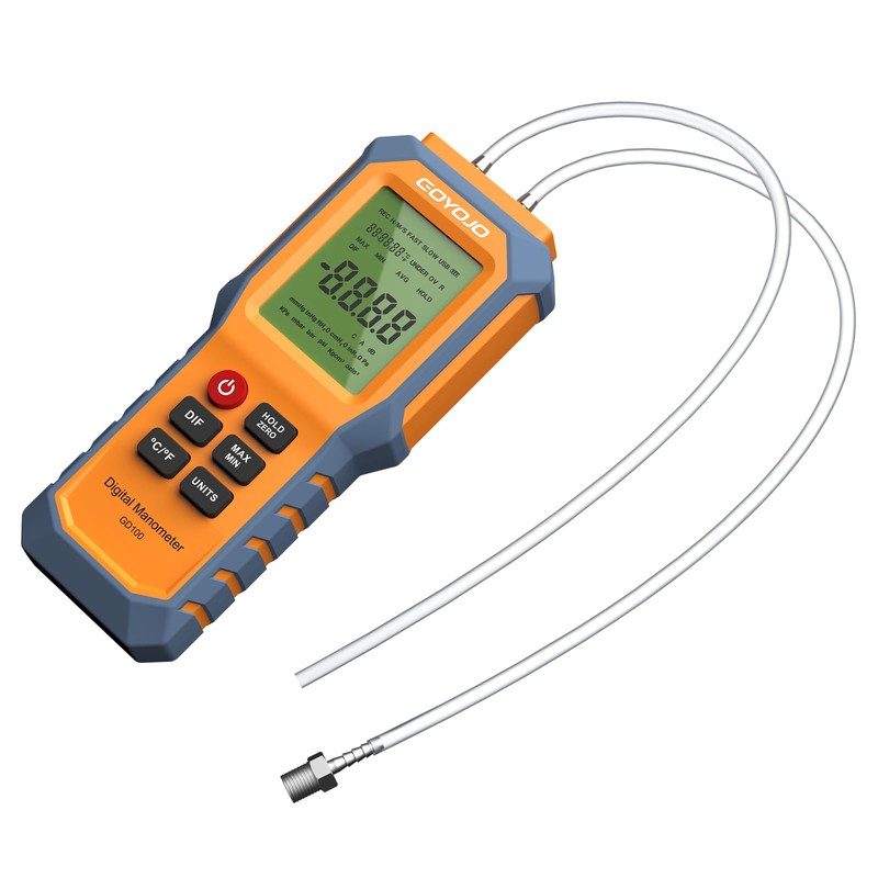 Handheld Manometer with Backlit, Dual-Port HVAC Digital Manometer Gas Pressure