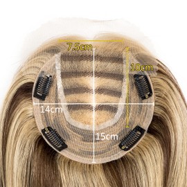 Originea Real Hair Topper for Women, Thinning Hair, 150% Density, Clip-In Topper, Real Hair Extensions, 14 x 15 cm, Mono Base, Handmade Toupee with Lace Front (40 cm - 80 g, #4/27)
