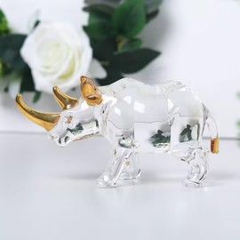 Crystal Glass Rhino Tabletop Figurine - Home Decoration Tabletop Ornament for Living Room, Office or Shelf