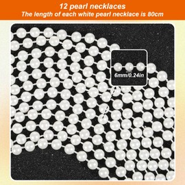 12 Pack Faux Pearl Necklace, Costume Jewelry Fake Pearl Necklace, Long Pearl Necklace Decorations, Tea Party Decor, 1920s Long Pearl Necklace Accessories for Wedding, Party, Costume Matching