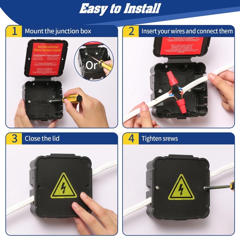 HFWEENK Open Splice Junction Box (3 Pack), One-Piece Junction Box