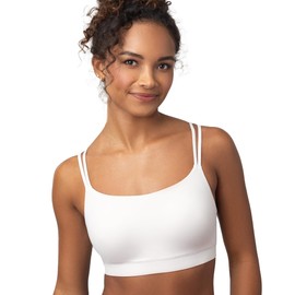 Floatley Cozy Adapt Medium Impact Sports Bra Wirefree Soft Comfort Back Closure Strappy Yoga Bra with Embedded Pads for Women Size L White Sand