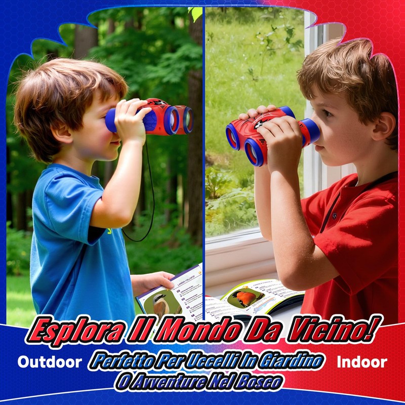 Binocolo Bambini con Bussola e Guida Uccelli, Binocoli Regalo Bambino