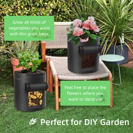 Potato Grow Bags 4 Pack 10 Gallon Potato Growing Bags, Nonwoven Fabric Pots with Handles and Window Flap, Potato Planter Bags Vegetable Growing Containers for Potato Tomato Carrot Onion (Black)