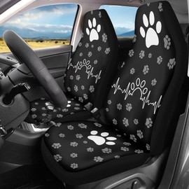 Poceacles Dog Paws Pattern Universal Fit Car Seat Cover for Front Seats 2 Pack Bucket Seats Protector Automotive Seat Cushion Front Seat Protector, Black