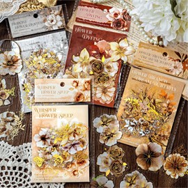 80Pcs Gilding Flower Scrapbook Stickers,Glitter Watercolor Transparent Decorative Decals for Adults Girl Scrapbooking Journaling DIY Craft Daily Planner Envelopes Wrapped Gifts Arts and Album