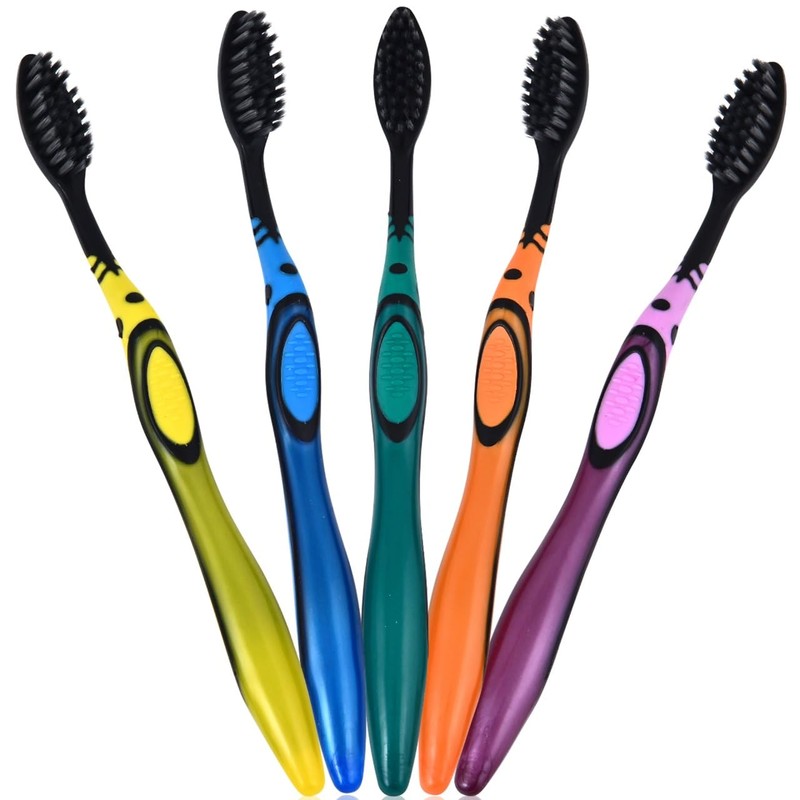 Advanced Oral Care Charcoal Toothbrush 5 Pack Soft Bamboo Bristle