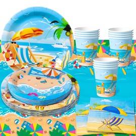 Beach Party Tableware - Ocean Theme Party Tableware, Beach Plates and Napkins for Children's Birthday, Under the Sea Decoration, Ocean Theme Tableware, Summer Party Set