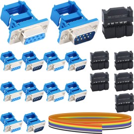 DAOKAI IDC Crimp Connector 2.54 mm DB9 Male + DB9 Female D-sub 9 Pins Male + FC 10 Pin Pitch IDC Female Plug with 3 m 10P Flat Cable - Set of 6