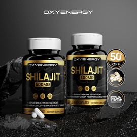 Oxyenergy 2 Bottles of Oxyenergy Shilajit,Vegetarian Capsule-Formed,500MG High-Content, for Energy, Muscle, Strength, 60 capsules/bottle Healthcare Supplement - Combined Variations: 2-Bottles Shilajit
