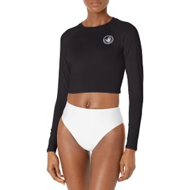 Body Glove Women's Standard Let It Be Long Sleeve Crop Top Rashguard with UPF 50+, Black, Large