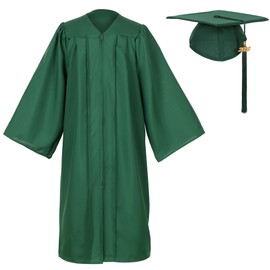 Erligo Unisex Matte Graduation Gown and Cap Set with Tassel for Middle High School Bachelor (Forest Green, 51)