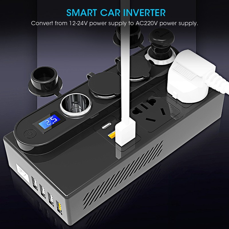 200W Car Inverter 12-24V to 7USB Fast Charger Voltage Power