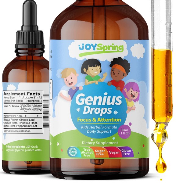 Best Natural Focus Supplement for Kids, Supports Healthy Brain Function to Improve Concentration & Attention for School, Liquid Calming Supplement, Made from 100% Herbs