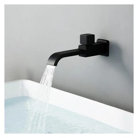 EYPVCLST Matte Black or Chrome Square Bathroom Basin Faucet Single Handle Wall Mounted Cold Water Faucet Bathroom Kitchen(Black)