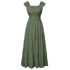Scarlet Darkness Renaissance Dress for Women Tiered Flowy Cottagecore Dress with Pockets Olive XL