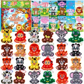 24 PACK Valentines Day Gifts for Kids,Valentines Cards for Kids Classroom with Animals Pop Fidget Toys,Valentines Exchange Gifts for Kids Classroom,Class Valentines Party Favors for Boys Girls