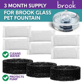 BROOK Glass Pet Fountain Filter Replacement Set – 3 Filter Rings & 6 Activated Carbon Pouches – 3 Month Supply Replacement Filters Set for BROOK Cat Fountain