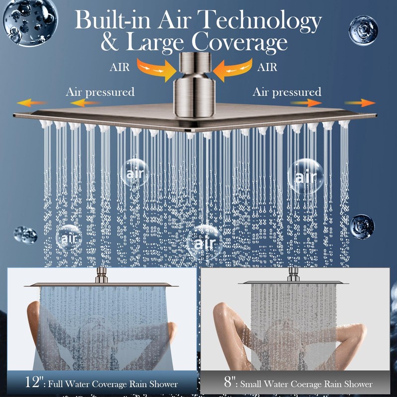 12'' Rain Shower Head Combo, High Pressure Rainfall Shower Head