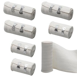 Pack of 6 Elastic Bandages, White Compression Bandages, Elastic Bandage with Metal Clips, Elastic Medical Fixation Bandage for Wrists Ankle Knee