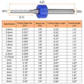 HARFINGTON 10pcs End Mill Bits 2mm Solid Carbide CNC Router Bits Engraving Cutter Tools for PCB Circuit Board Milling Machine Wood Carving, 1/8" Straight Shank